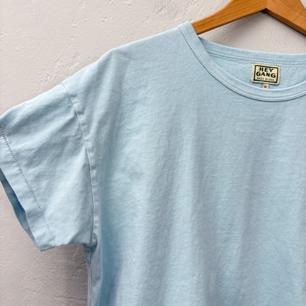 Hey Gang Boxy T Shirt Women Size 2 Light Blue Short Sleeve Flaw - Picture 5 of 11